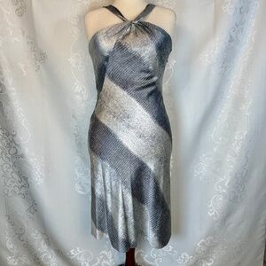 Antonio Melani Silk Halter Dress Bias Cut Twist Front Gray Abstract Size 8